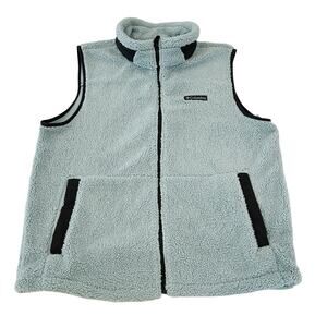 Columbia Big Timber Peak Sherpa Fleece Vest Mens Size XL Light Blue Full Zip